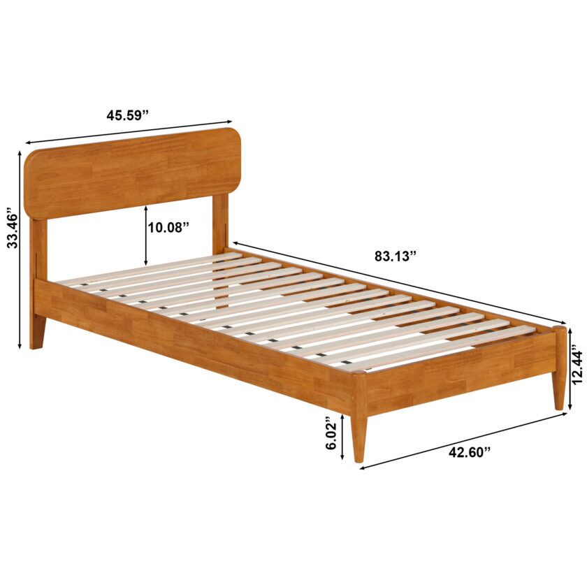 Florence Twin XL Low Profile Platform Bed in Light Toffee - 30 degree angle dimensional image - white background