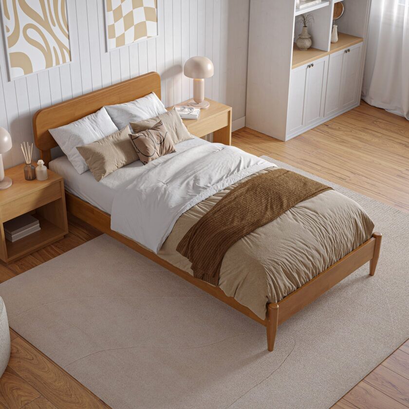 Florence Twin XL Low Profile Platform Bed in Light toffee - 45 degree angle - roomsetting