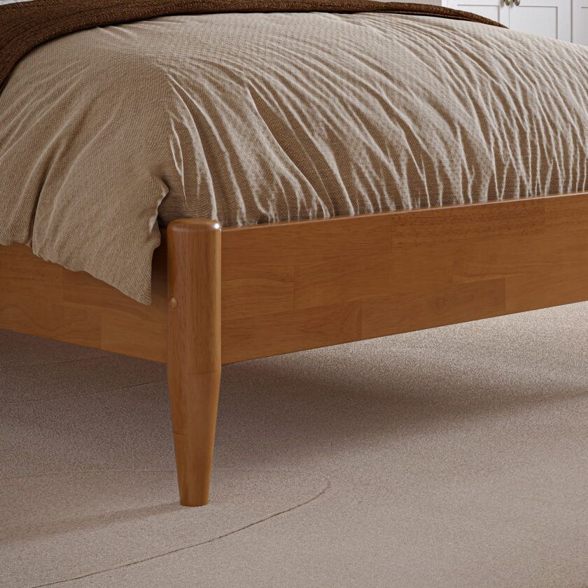 Florence Twin XL Low Profile Platform Bed in Light Toffee - leg detail - roomsetting