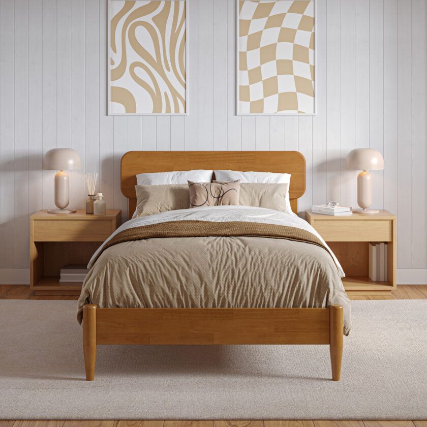 Florence Twin XL Low Profile Platform Bed in Light toffee - front view - roomsetting