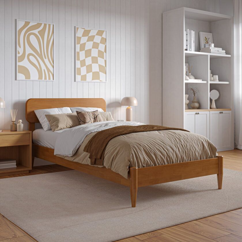 Florence Twin XL Low Profile Platform Bed in light toffee - 30 degree angle - roomsetting