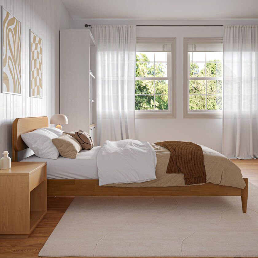 Florence Twin XL Low Profile Platform Bed in Light toffee - side view - roomsetting