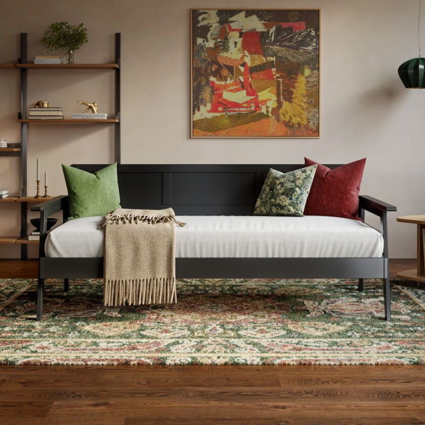 Mesa Twin Wood Daybed in Black - Front View - Mid century modern roomsetting
