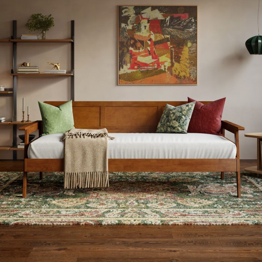Mesa Twin Wood Daybed in Teak - Front View - Mid century modern roomsetting